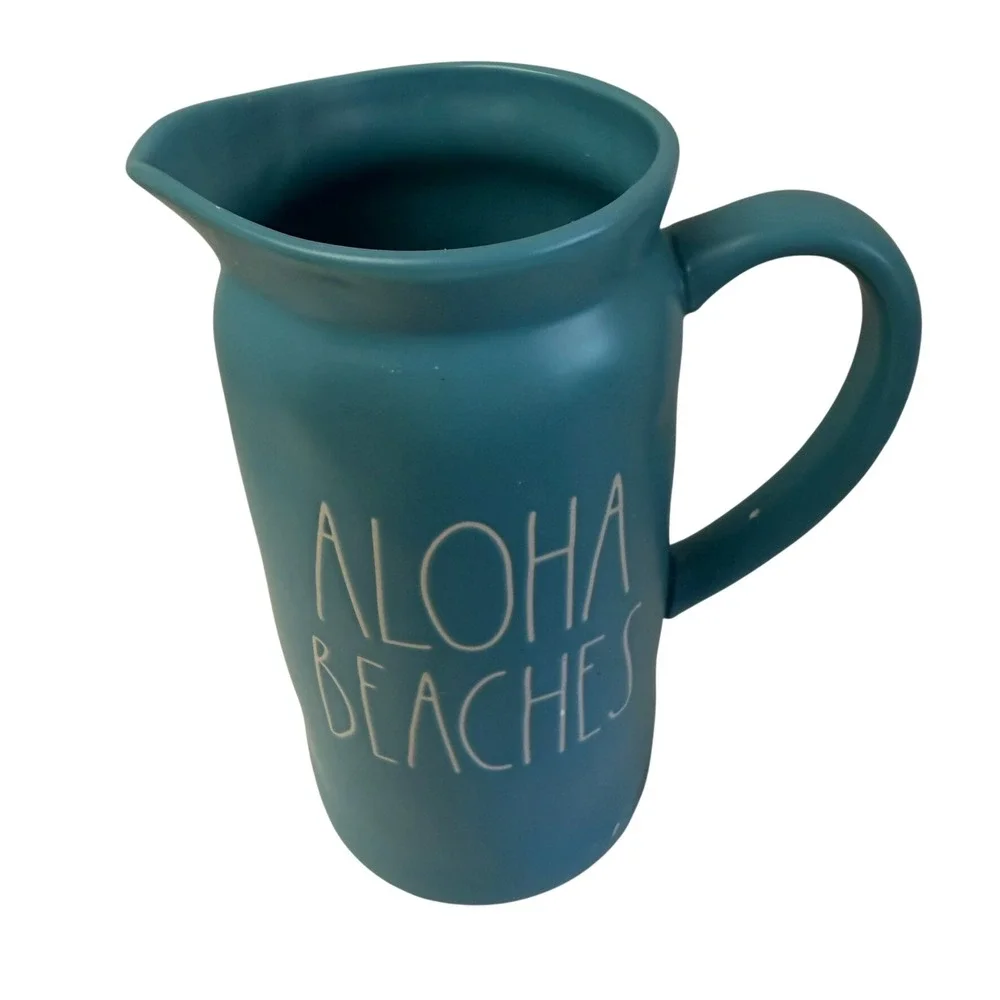 Rae Dunn Pitcher Unisex One Size Teal Aloha Beaches Matte Ceramic Water Jug